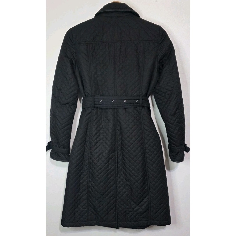 Burberry London Quilted Mid Knee Length Trench Coat Jacket Black Woman 6 Belt - Picture 7 of 12